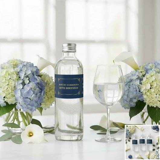Chique luxe navy goud 80ste verjaardag waterfles etiket