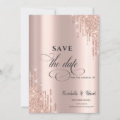 Chique luxe roze gouden glitters druppels Bewaar d Save The Date (Voorkant)