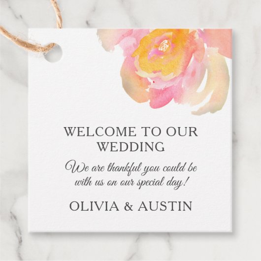 Chique luxe roze waterverf roos. Tuin bruiloft Bedankjes Labels (Voorkant)