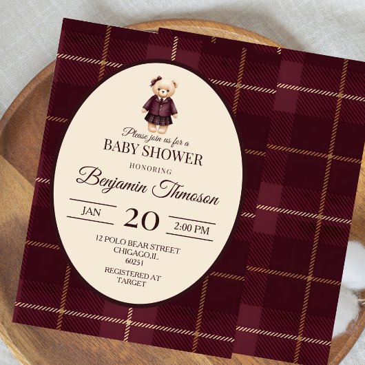 Chique Luxe Teddybeer Baby Shower Kaart