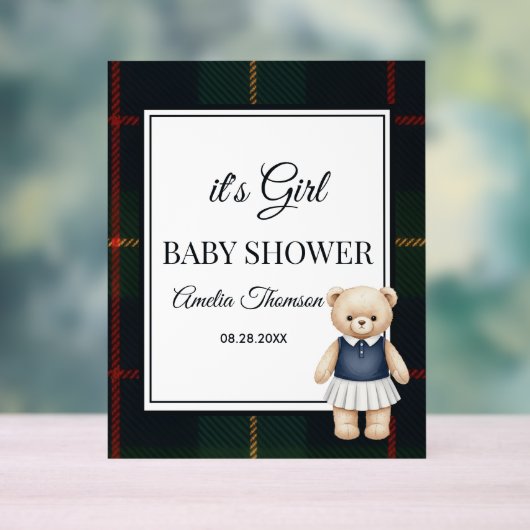 chique luxe teddybeer babyshower acryl bord (Neutraal)