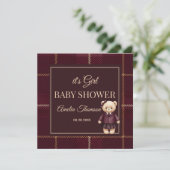 Chique luxe teddybeer babyshower kaart (Staand voorkant)