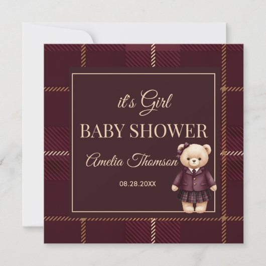 Chique luxe teddybeer babyshower kaart (Voorkant)