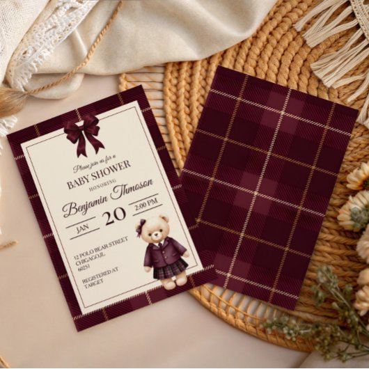 Chique luxe teddybeer babyshower kaart