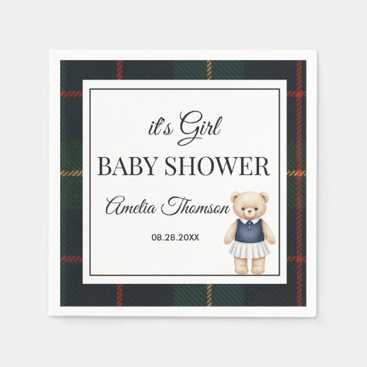 chique luxe teddybeer babyshower  servet (Voorkant)