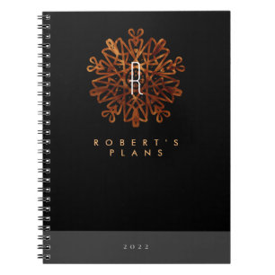 Chique luxe zwart en goud versierde monogram notitieboek