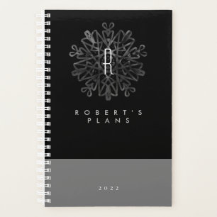 Chique Luxe Zwart en Wit Sierlijk Monogram Planner