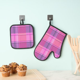 Chique Magenta Bes Plaid Esthetiek Ovenwant & Pannenlap Set
