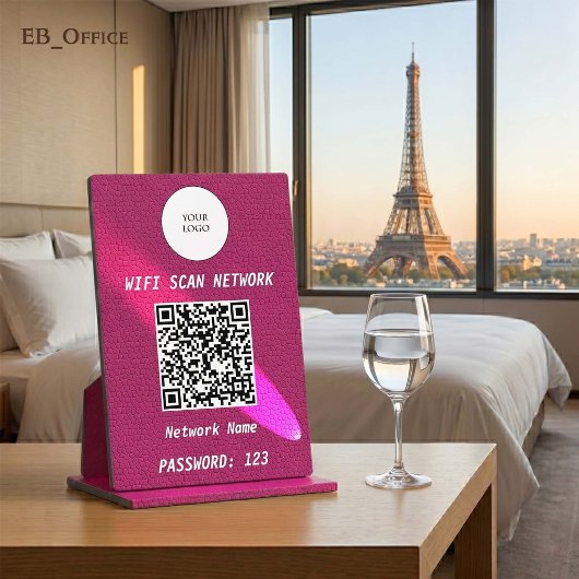 Chique Magenta Roze Leren Spotlight QR Code Wifi  Fotoplaat