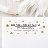 Chique magisch goud & zwarte sterren & polka dot etiket (Insitu)