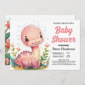 Chique magische afdrukbare dinosaurus meisje Baby  Kaart (Voorkant / Achterkant)