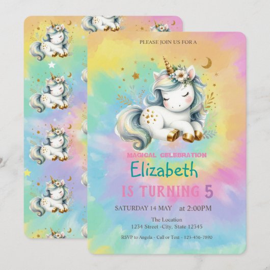 Chique magische eenhoorn regenboog stropdas verf v kaart (Voorkant / Achterkant)