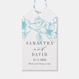 Chique Magnolia Bloemen | Bleek blauw | Bruiloft Cadeaulabel