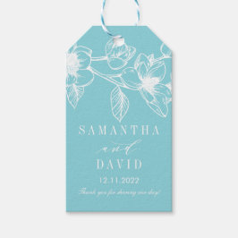 Chique Magnolia Bloemen | Bleek blauw | Bruiloft Cadeaulabel