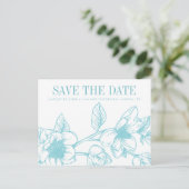 Chique Magnolia Bloemen | Bleek blauw | De datum o Aankondigingskaart (Staand voorkant)