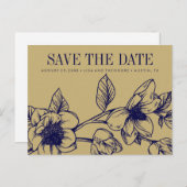 Chique Magnolia Bloemen | Goud | De datum opslaan Aankondigingskaart (Voorkant / Achterkant)