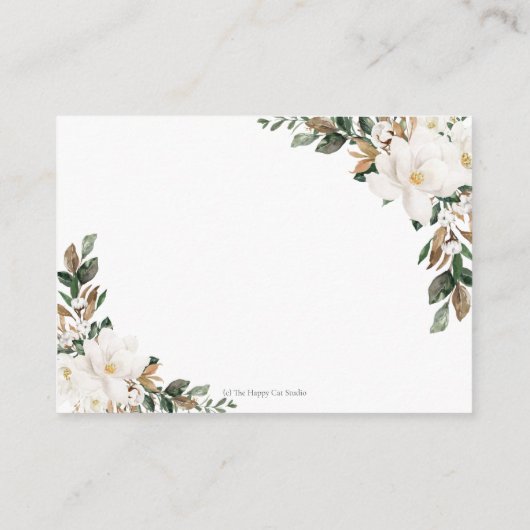 Chique Magnolia Bloemen Groen Bruiloft Details Informatiekaartje (Achterkant)