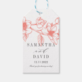 Chique Magnolia Bloemen | koraal | Bruiloft Cadeaulabel