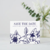 Chique Magnolia Bloemen | Marineblauw | Bewaar de Aankondigingskaart (Staand voorkant)