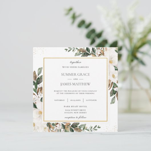 Chique Magnolia bloemengroen bruiloft plein in Kaart (Staand voorkant)