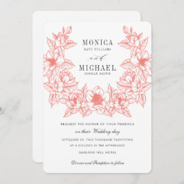 Chique Magnolia krans | koraal | Bruiloft Kaart