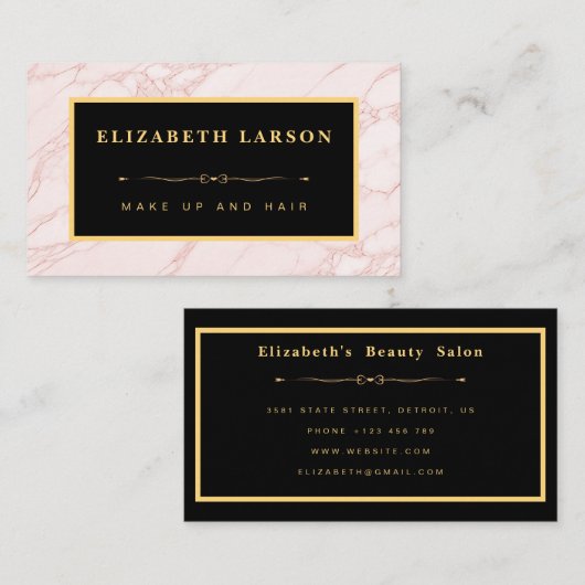 Chique Make-up Roos Goud Marmeren Artiest Haar Sal Visitekaartje (Voorkant / Achterkant)