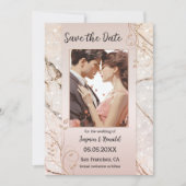 Chique Marble Blush Roze Foto Save the Date Kaart (Voorkant)