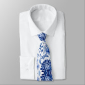 Chique marine blauw bloemenpatroon stropdas (Gebonden)