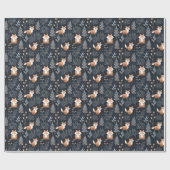 Chique marine blauw en sinaasappel bosdieren vos cadeaupapier (Vlak)