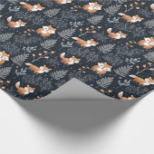 Chique marine blauw en sinaasappel bosdieren vos cadeaupapier (Hoek)