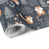 Chique marine blauw en sinaasappel bosdieren vos cadeaupapier (Rol Hoek)