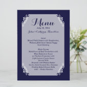 Chique marine blauw en wit aangepaste bruiloft Men Menu (Staand voorkant)