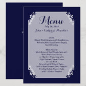 Chique marine blauw en wit aangepaste bruiloft Men Menu (Voorkant / Achterkant)