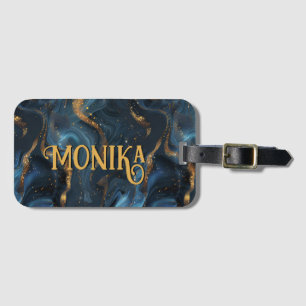 Chique marine blauw faux goud glitter marmer monog bagagelabel