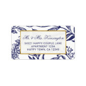 Chique marine blauw goud botanische bruiloft adres etiket (Voorkant)