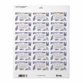 Chique marine blauw goud botanische bruiloft adres etiket (Full Sheet)