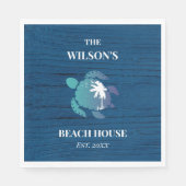 Chique marine blauw hout schildpad familie strand servet (Voorkant)