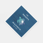 Chique marine blauw hout schildpad familie strand servet (Hoek)