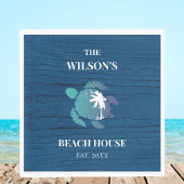 Chique marine blauw hout schildpad familie strand  servet