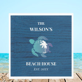 Chique marine blauw hout schildpad familie strand  servet