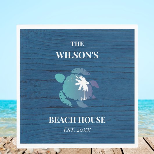 Chique marine blauw hout schildpad familie strand servet