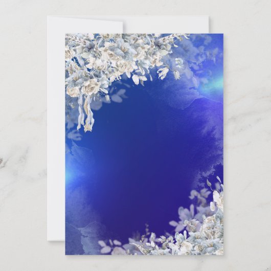 Chique marine blauw jurk meisje, blauwe bloemen qu kaart (Achterkant)