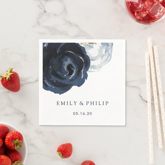 Chique marine blauwe pioen bloemenbruiloft papier  servet (Insitu)