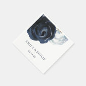 Chique marine blauwe pioen bloemenbruiloft papier  servet (Hoek)