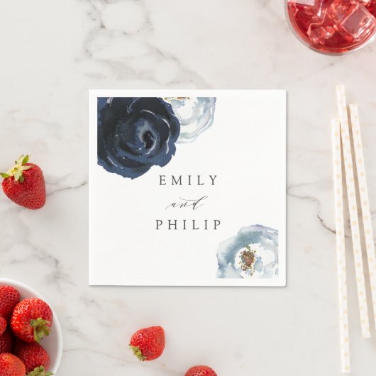 Chique marine blauwe pioen bloemenbruiloft papier  servet (Insitu)