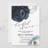 Chique marine blauwe pioen bruids douche uitnodigi kaart (Voorkant)