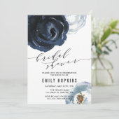 Chique marine blauwe pioen bruids douche uitnodigi kaart (Staand voorkant)