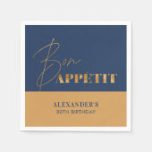 Chique marine en gouden bon appétit script verjaar servet (Voorkant)