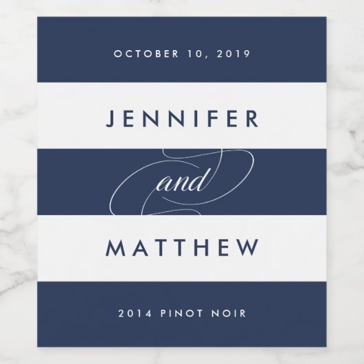Chique marine en witte streep bruiloft wijn labels wijn etiket (Enkel label)