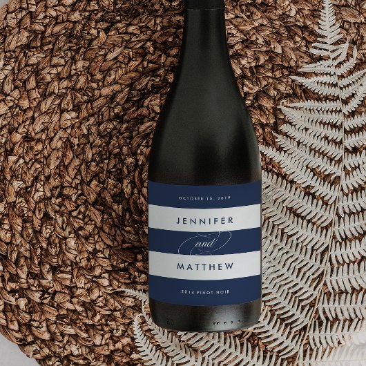 Chique marine en witte streep bruiloft wijn labels wijn etiket